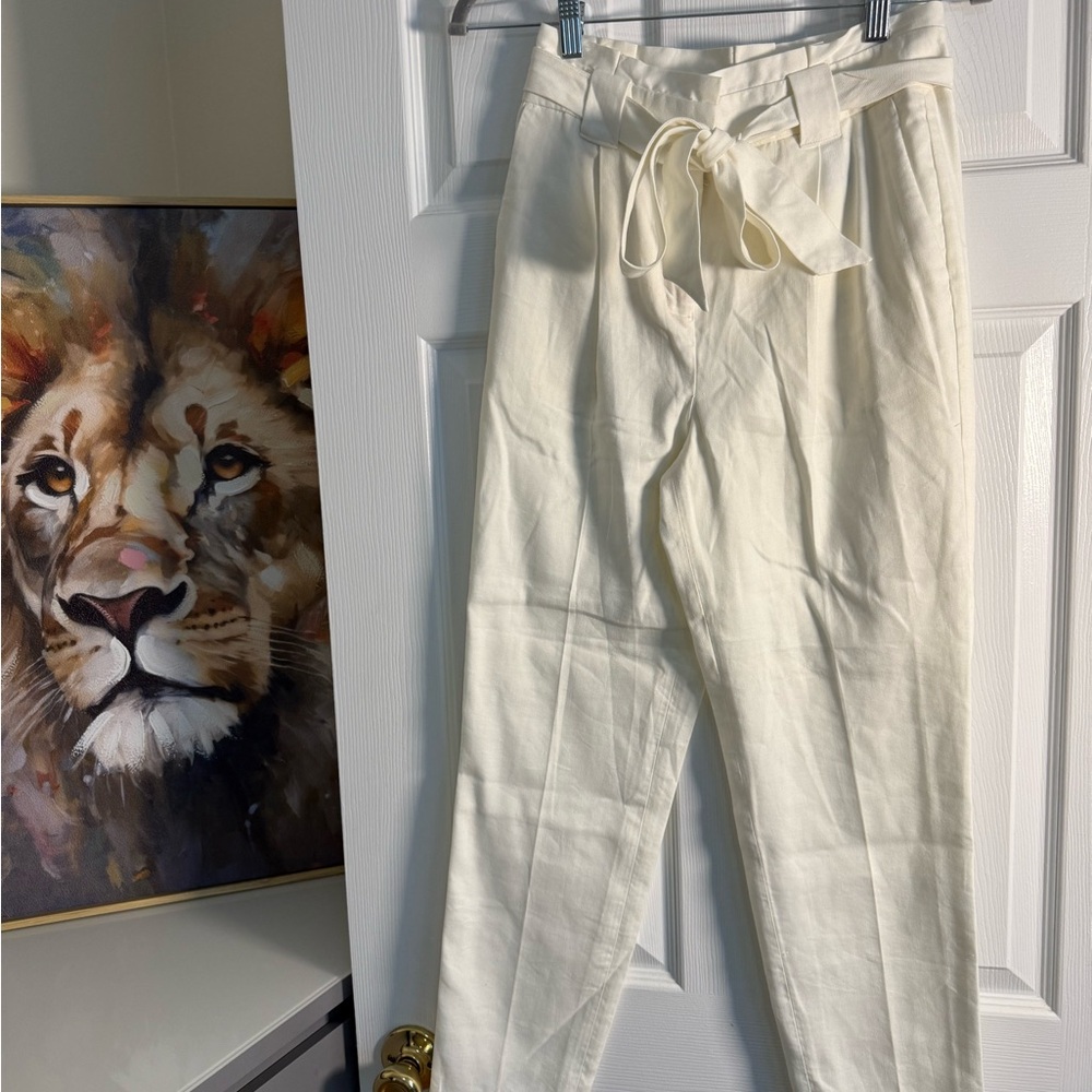 Express Cream Linen High-Waist Pants